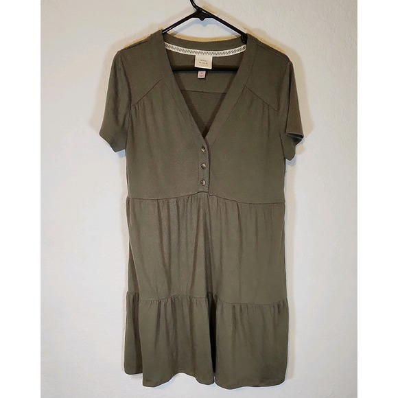 Knox Rose Dresses & Skirts - Knox Rose Green Waffle Knit V-Neck Button Front Shift Dress Knee Length M